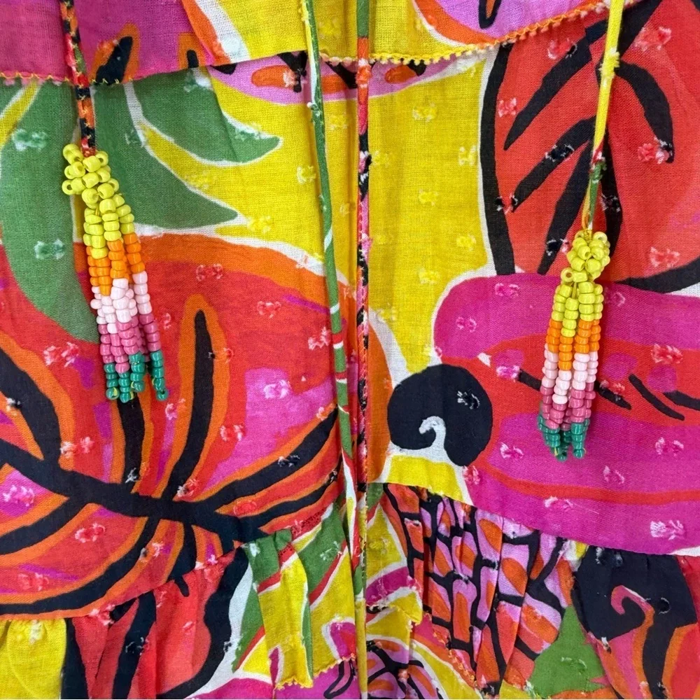Farm Rio Dream Garden Ruffle Mini Dress Multicolor Size M Tropical Beach Vacay - Picture 5 of 8